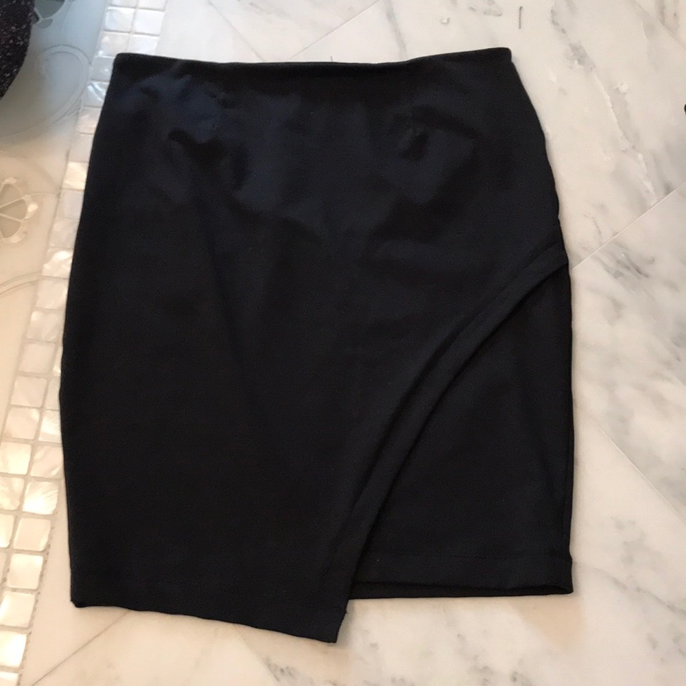 Black asymmetrical pencil skirt